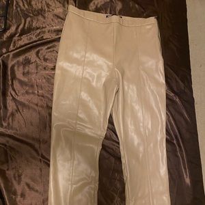 Tan leather Zara straight leg pants